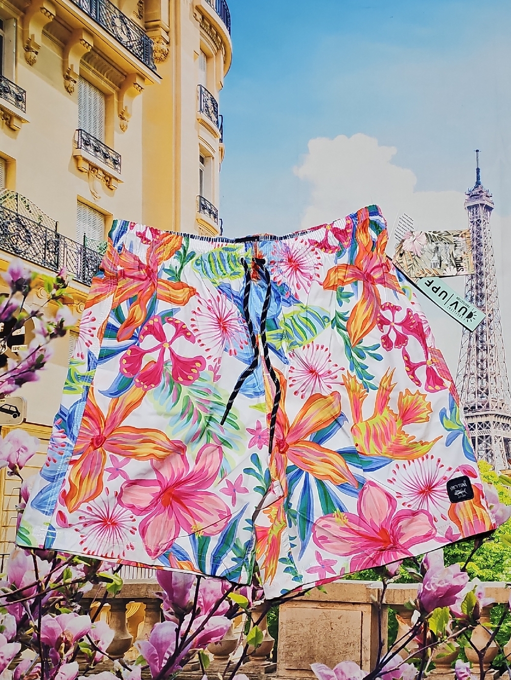 Spicy Tuna Tropical Floral Men's Swim Trunks Medium New